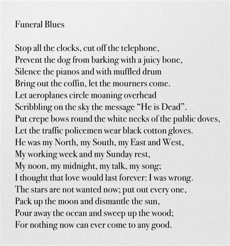 Funeral Blues Wh Auden Mantramanifesto Pinterest Funeral