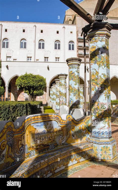naples italy on 11 13 2016 the beautiful cloister of santa chiara monastery with its