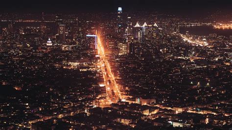 Wallpaper City Night City Aerial View Road Cityscape Lights Hd