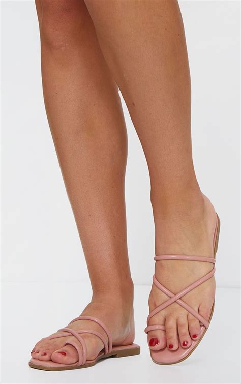 Pink Strappy Toe Loop Sandal In 2021 Toe Loop Sandals Gold Block