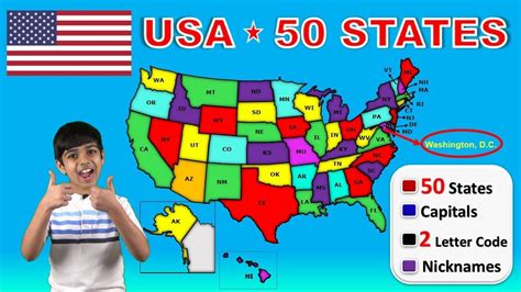 Learn 50 Us States With Capitals Usa 50 States Nicknames 2 Letter