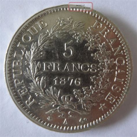 France 1876 A 5 Francs Liberte Egalite Fraternite Silver Coin
