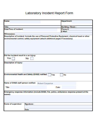 Free Laboratory Incident Report Samples Clinical Medical