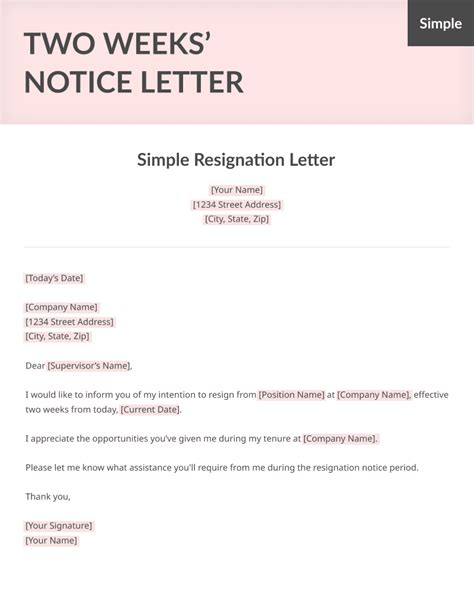 Download Our Free Two Weeks Notice Letter Templates Simple