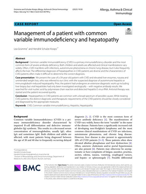 Pdf Management Of A Patient With Common Variable Immunodeficiency And