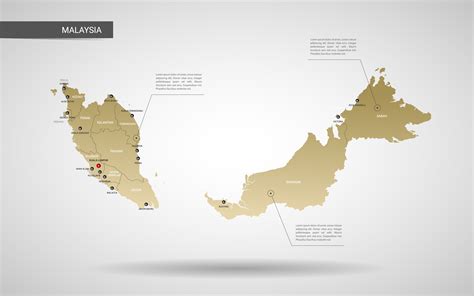 Stylized Vector Malaysia Map Infographic 3d Gold Map Illustration With