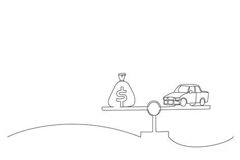 Cartoon Of Car And Money On Scales Buying Car Metaphor Single