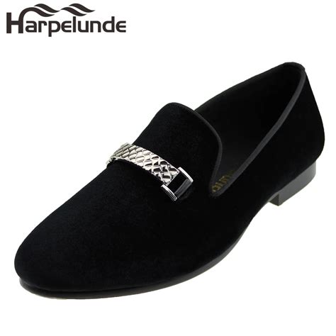Harpelunde Men Event Shoes Buckle Black Velvet Loafers Mens Dress