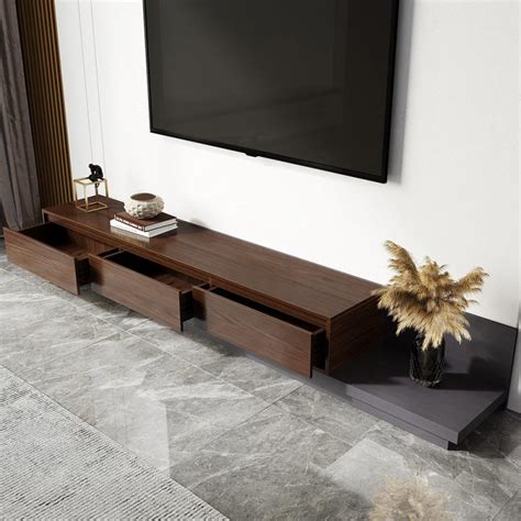 Homary Minimalist 3 Drawer Retracted And Extendable Tv Stand In Walnut