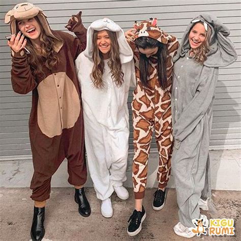 Animal Onesie Girl Group Halloween Costumes Trendy Halloween