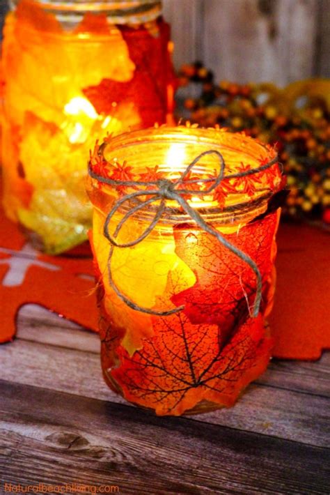 This christmas candle lamp craft is a fun way for kids to quickly recycle an old jar into a pretty these candle jars are simple and great fun to make, and a very effective halloween decoration. How to Make Fall Leaf Candle Mason Jar Crafts - Natural ...