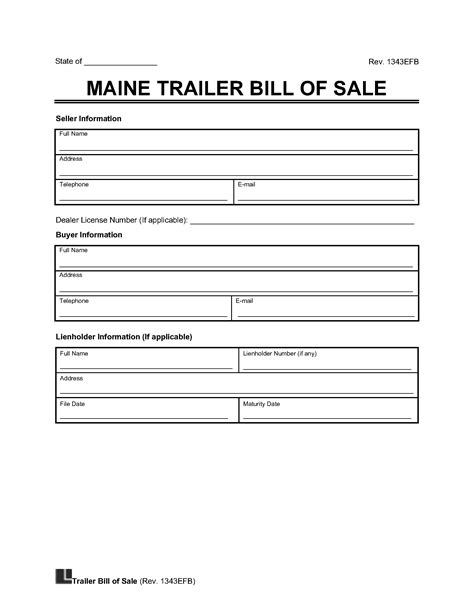 Free Maine Trailer Bill Of Sale Template Pdf And Word Legal Templates