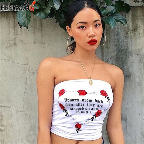 2018 Summer Women Sexy Strapless Tube Top Flower Printed Bandeau Summer Letters Streetwear Off