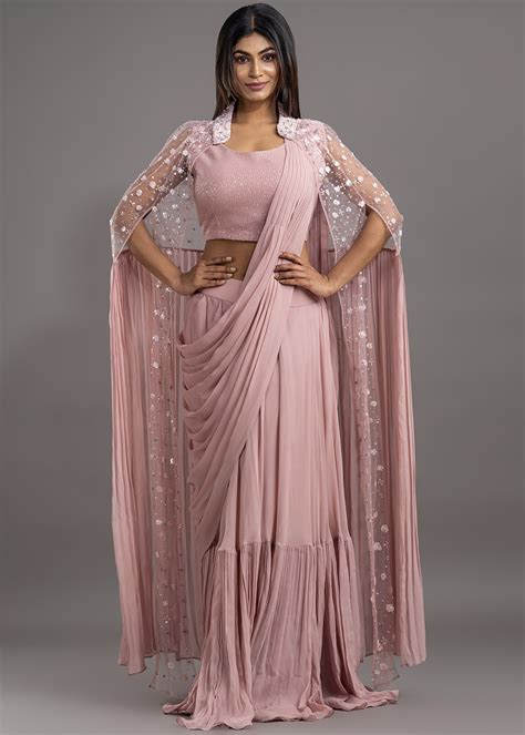 Mauve Pink Jacket Style Saree In Georgette 5153sr06