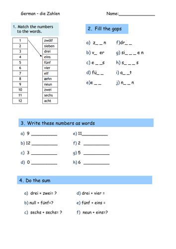German Numbers Worksheets By Missmoliere Teaching Resources Tes