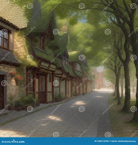 A Quaint Village Nestled Amidst Rolling Hills. Generative Ai Stock