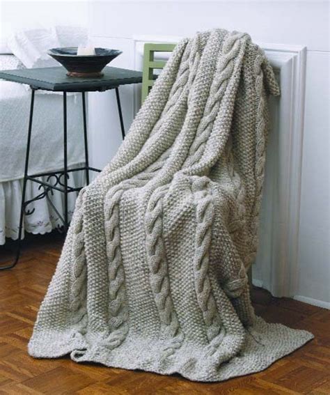 Natural Cables Throw In Lion Brand Wool Ease Chunky 20268 Knitting Patterns Loveknitting