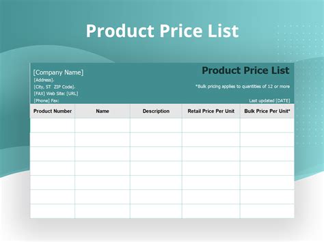 Excel Of Product Price Listxlsx Wps Free Templates