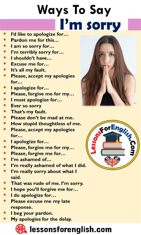 Different Ways To Say I’m Sorry English Phrases Examples I’d Like To Apologize For Pardon Me
