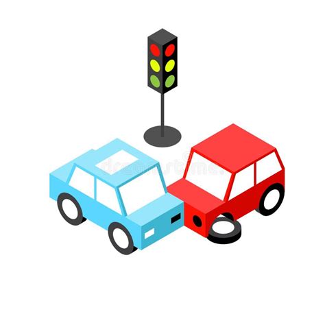 Car Accident Traffic Light Isometric Stock Vector Illustration Of