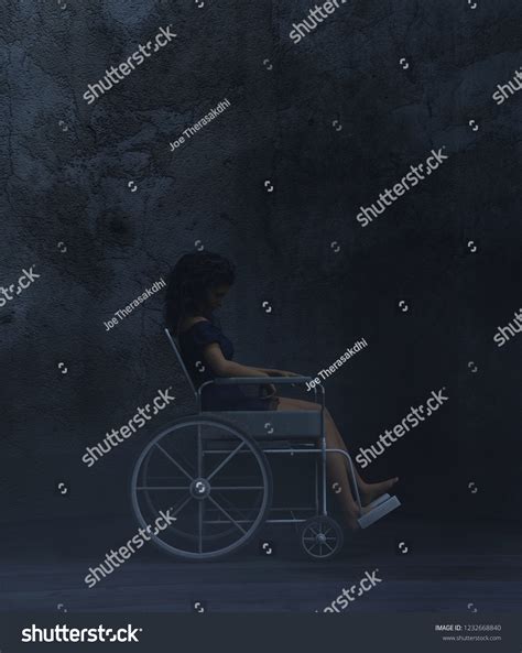 Ghost Woman Sitting On Wheelchair Asylum3d Stock Illustration