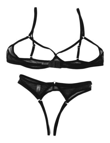 Sexy Thong Open Cup Bra Set Crotchless Panties Underwear Set Lingerie