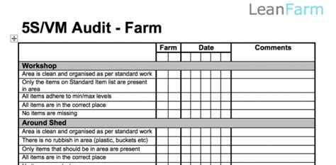 Leanfarm 5s Audit Sheet Farm Leanfarm