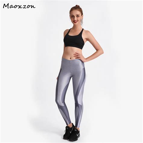 Maoxzon Womens Grey Digital Print Athleisure Fitness Slim Leggings