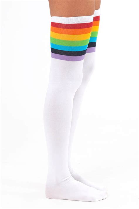 Over The Rainbow Thigh High Socks In White Tobi Us