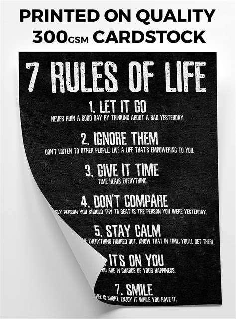 7 Rules Of Life Motivational Poster Printed On Premium Cardstock