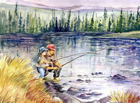 Items Similar To Fly Fishing With Dad In The Mountains Watercolor