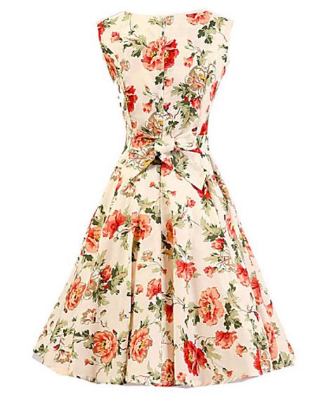 Women S Cream Floral Dress Vintage Sleeveless 50s Rockabilly Swing Short Cocktail Dress