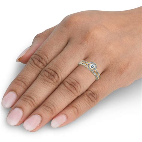 1ct Halo Lab Grown Diamond Engagement Matching Wedding Ring Set 14k Yellow Gold Fruugo Uk
