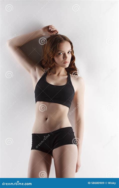 Beautiful Brown Eyed Model With Pierced Navel Stock Image Image Of