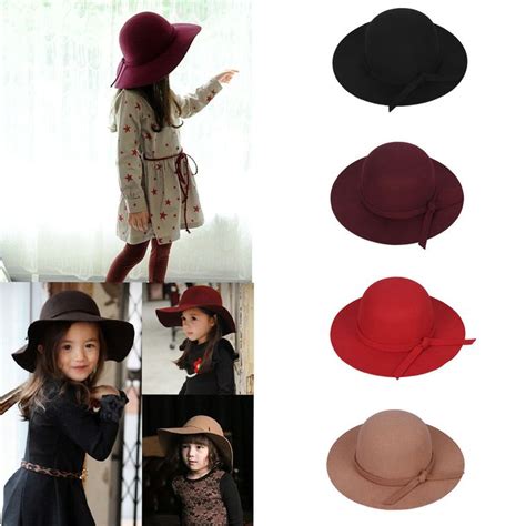 Classic Kids Girls Wide Brim 100 Wool Bowler Fedora Floppy Cloche Hat