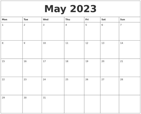 May 2023 Calendar Templates Free