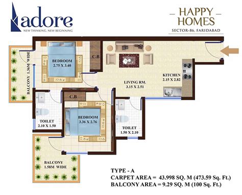 Adore Happy Homes Floor Plan Buy 2 Bhk Affordable Flats Faridabad A