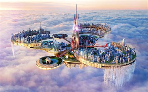 City Floating Above Sky Illustration Fantasy Art Digital Art City Hd
