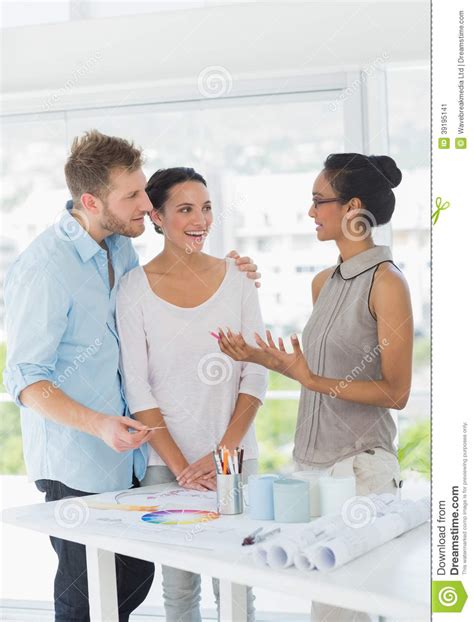 Interior Designer Speaking With Happy Clients Stock Image Image Of