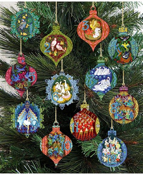 Designocracy 12 Days Of Christmas Set Of Wooden Ornaments Macys