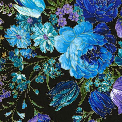 Fabrics hemmers uses cookies and other technologies to ensure that our website runs reliably, quickly and securely; black with blue teal purple flower gold metallic fabric by ...
