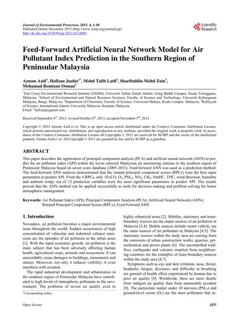 The air quality in malaysia is reported as the api (air pollutant index) or in malay as ipu (indeks pencemaran udara). (PDF) Feed-Forward Artificial Neural Network Model for Air ...