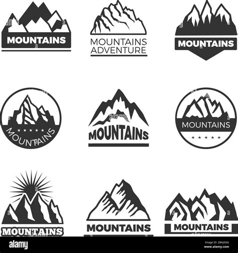 Etiquetas Con Diferentes Ilustraciones De Montañas Plantillas Para El Diseño De Logotipos