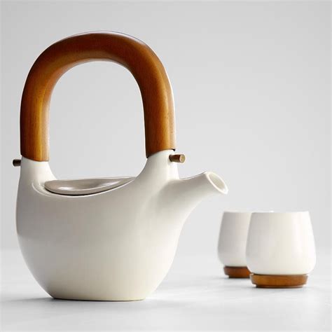 Ceramic Teapot With Wooden Handle From Tea Pots