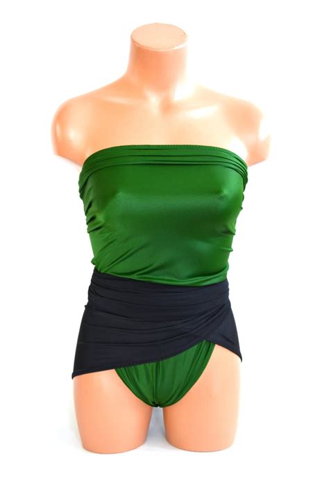 Large Bathing Suit Hunter Green And Classic Black Wrap Around Etsy