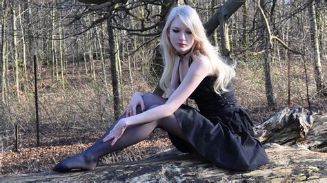 Wallpaper Forest Women Outdoors Model Blonde Long Hair Black Dress Barefoot Legs