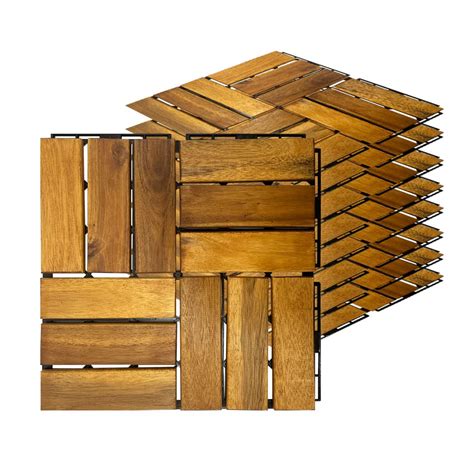 Acacia Hardwood Interlocking Deck Tiles Oak Grid 12 Inchx12 Inch