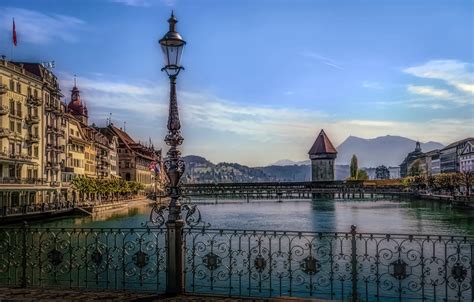 Wallpaper River Building Tower Home Switzerland Lantern Bridges