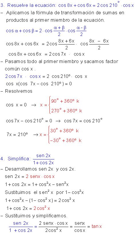 Fórmulas Y Ecuaciones Trigonométricas Ejercicios Resueltos