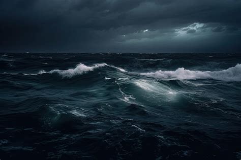 Premium Ai Image Dark Ocean Storm At Night With Lighting And Waves